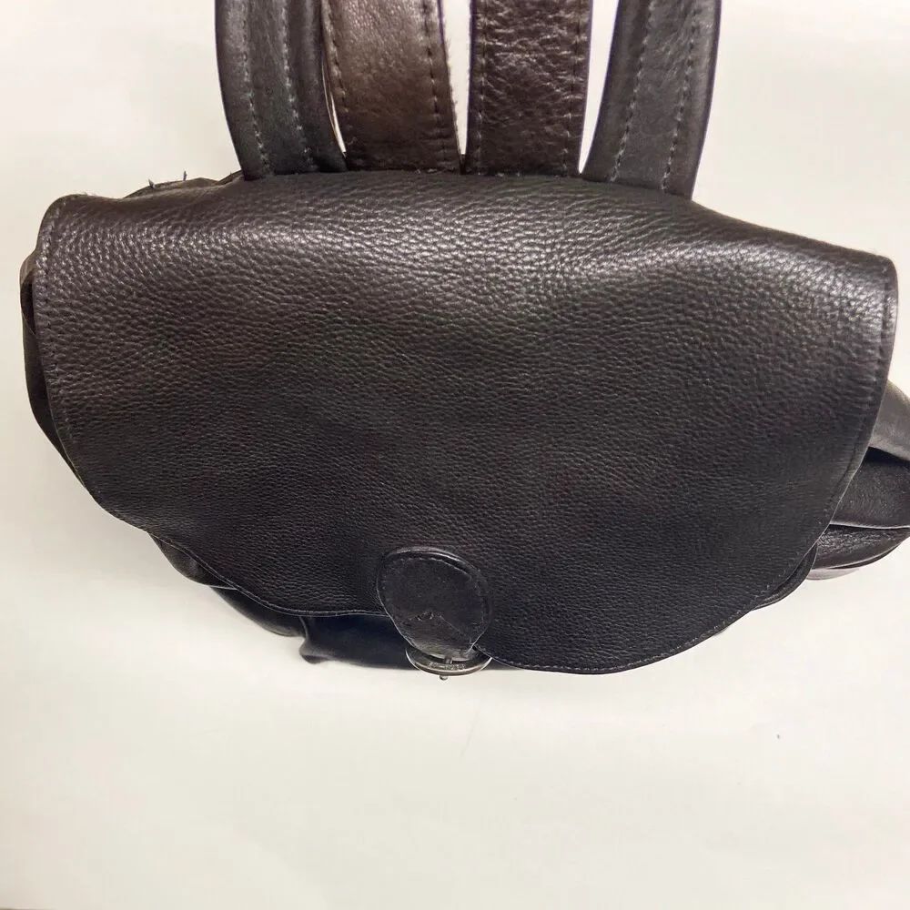 Vintage London Fog Dark Brown Leather Backpack Rucksack Unisex Outer Pockets